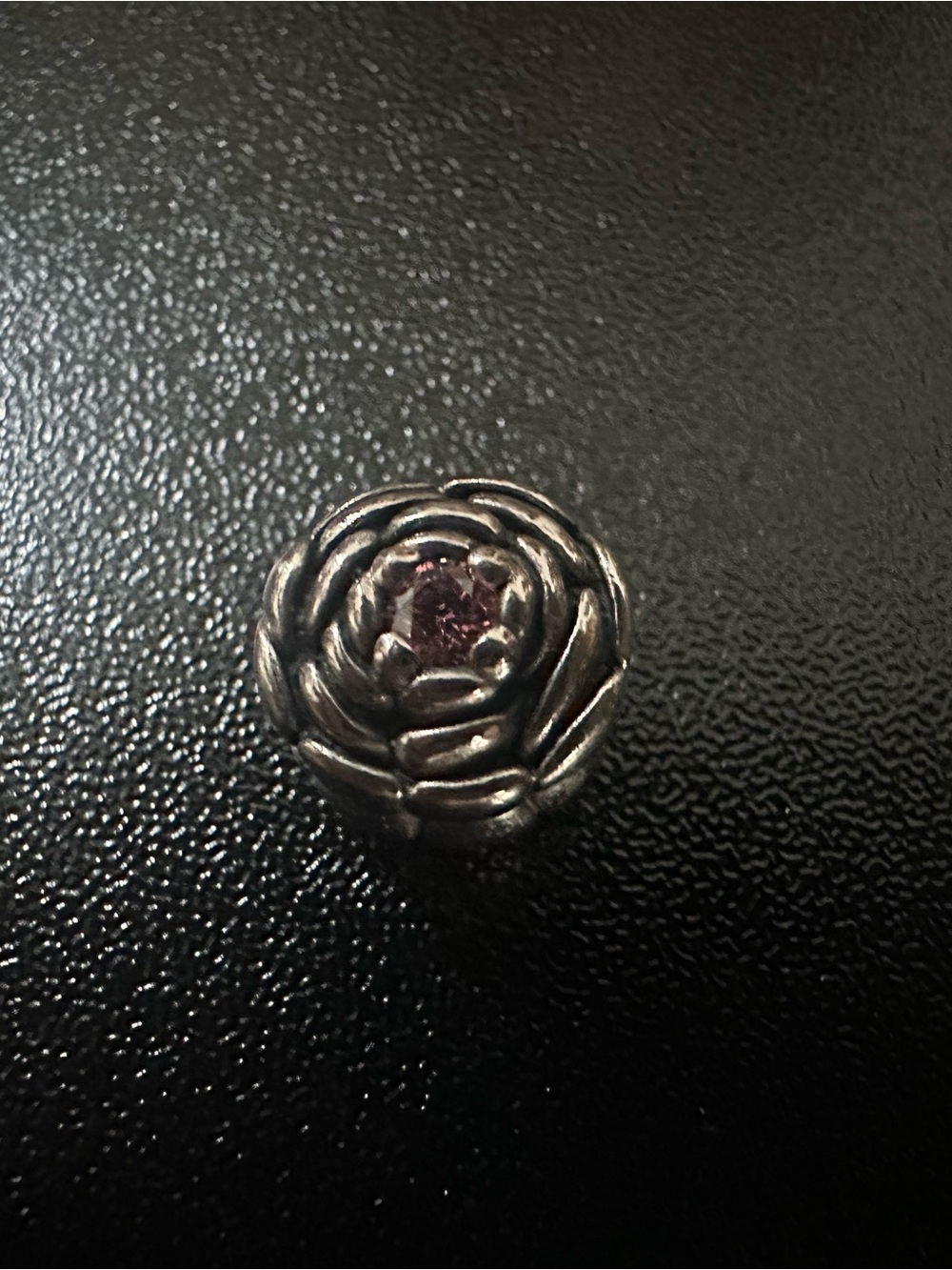 Pandora vintage Sterling Silver Rose Bloom Charm with Pink Cubic Zirconia